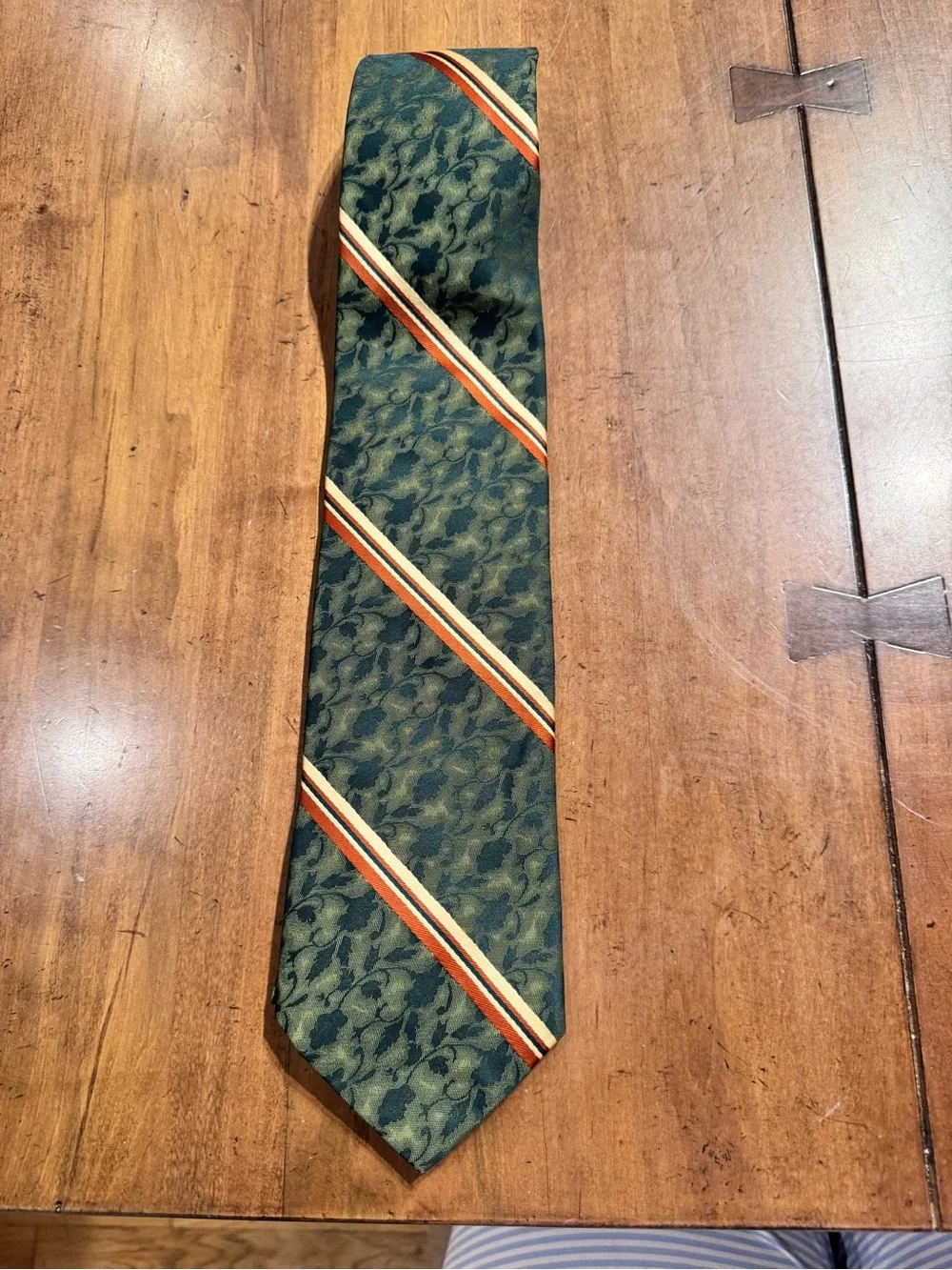 2 vintage Wembley ties.  Green Marbled Men's Tie with Cream and Rust Stripe